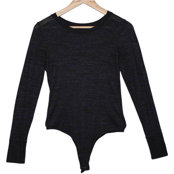 Abercrombie & Fitch Soft A&F Cozy Black Knit Long Sleeve Bodysuit Size Medium M - Picture 1 of 6